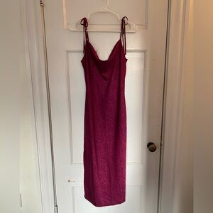 F21 Fuchsia Paisley Midi Satin Dress Size Small